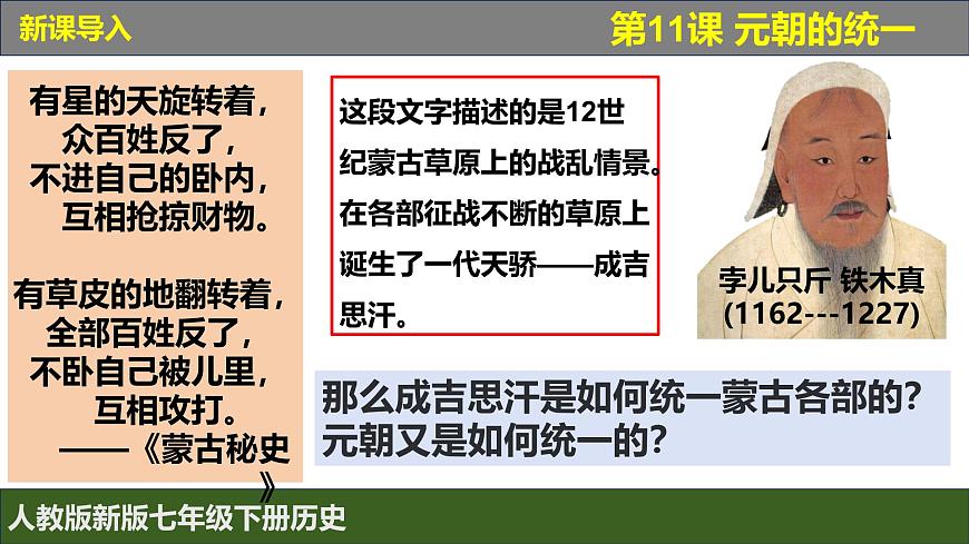 人教版（2024）7下歷史第11課《元朝的統(tǒng)一》課件第1頁