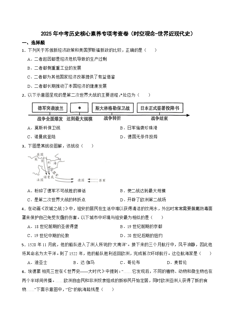 2025年中考历史核心素养专项考查卷（时空观念-世界近现代史）