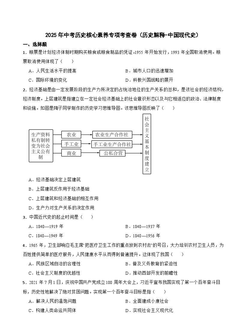 2025年中考历史核心素养专项考查卷（历史解释-中国现代史）