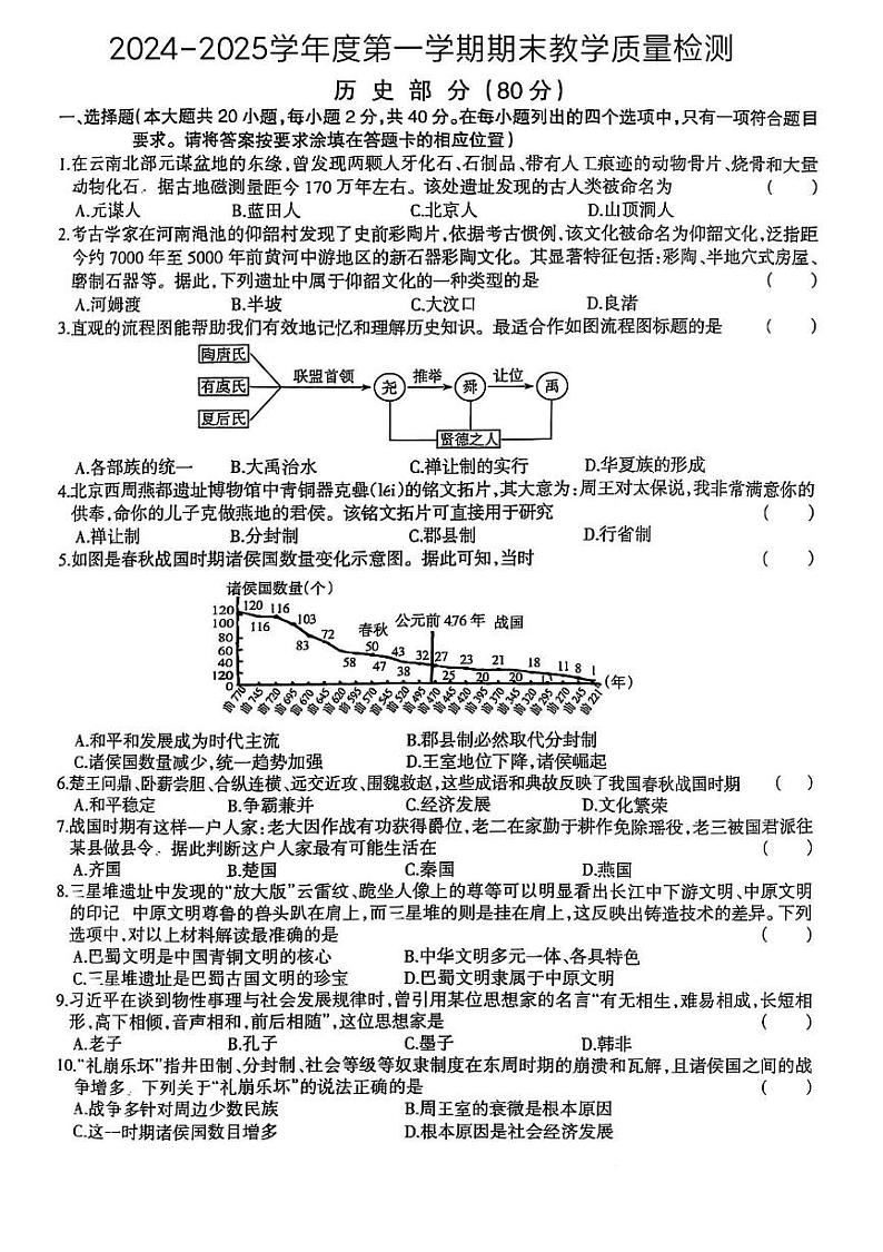 江西省吉安县立中学2024-2025学年七年级上学期期末历史试题第1页