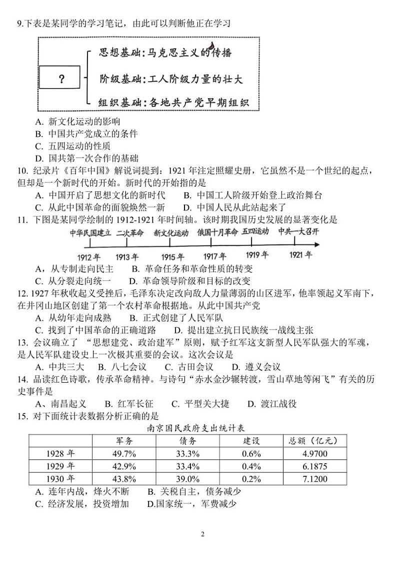 2024~2025学年山东省菏泽市单县八年级上期末历史试卷(含答案)第2页