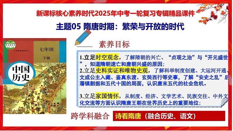 2025中考历史一轮复习:主题05 隋唐时期:繁荣与开放的时代 课件(核心素养+跨学科融合)第1页