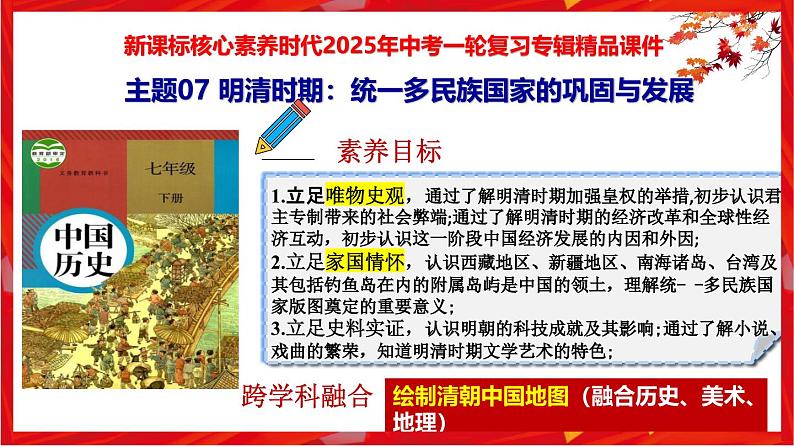 2025中考历史一轮复习:主题07 明清时期:统一多民族国家的巩固与发展 课件(核心素养+跨学科融合)第1页