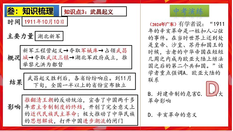2025中考历史一轮复习:主题10 资产阶级民主革命与中华民国的建立 课件(核心素养+跨学科融合)第7页
