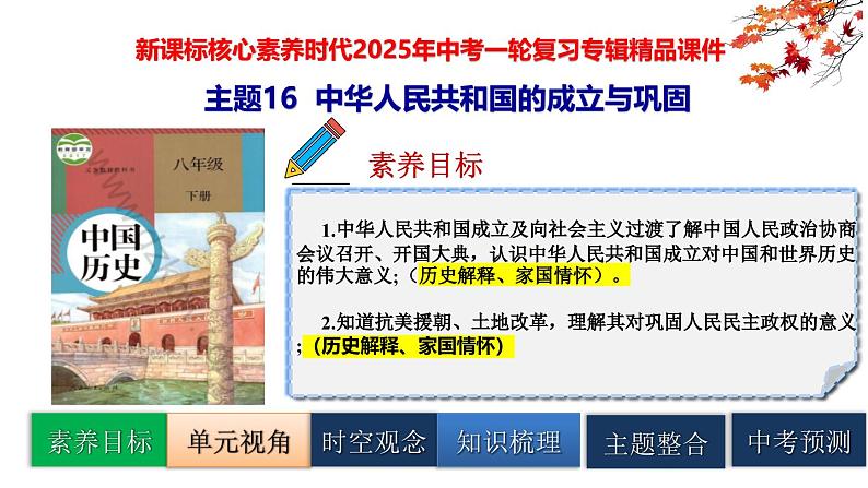 2025中考历史一轮复习:主题16 中华人民共和国的成立与巩固 课件(核心素养时代)第1页