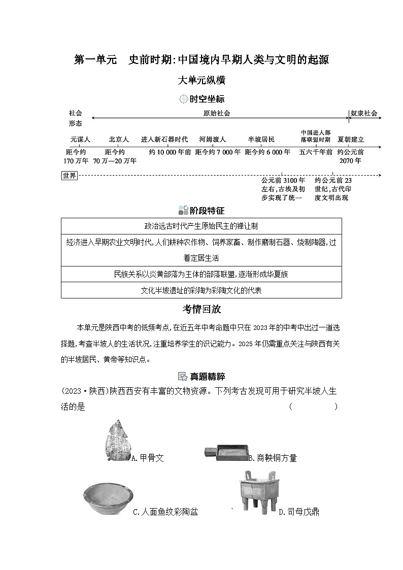 第一单元 史前时期:中国境内早期人类与文明的起源学案(含答案) 2025年陕西省中考历史一轮专题复习第2页