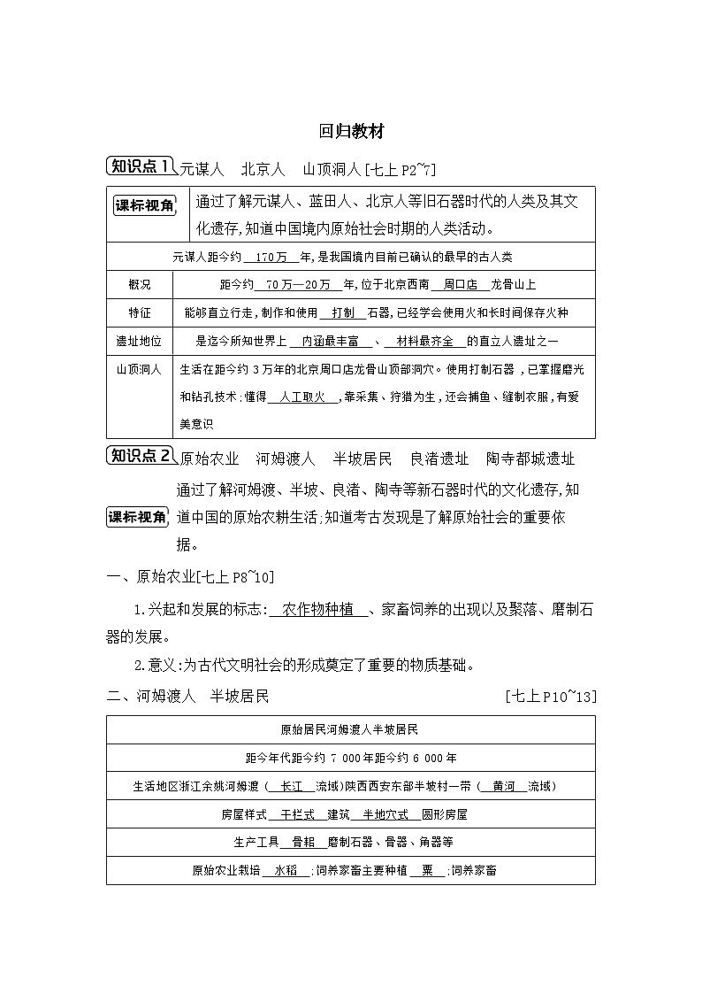 第一单元 史前时期:中国境内早期人类与文明的起源学案(含答案) 2025年陕西省中考历史一轮专题复习第3页