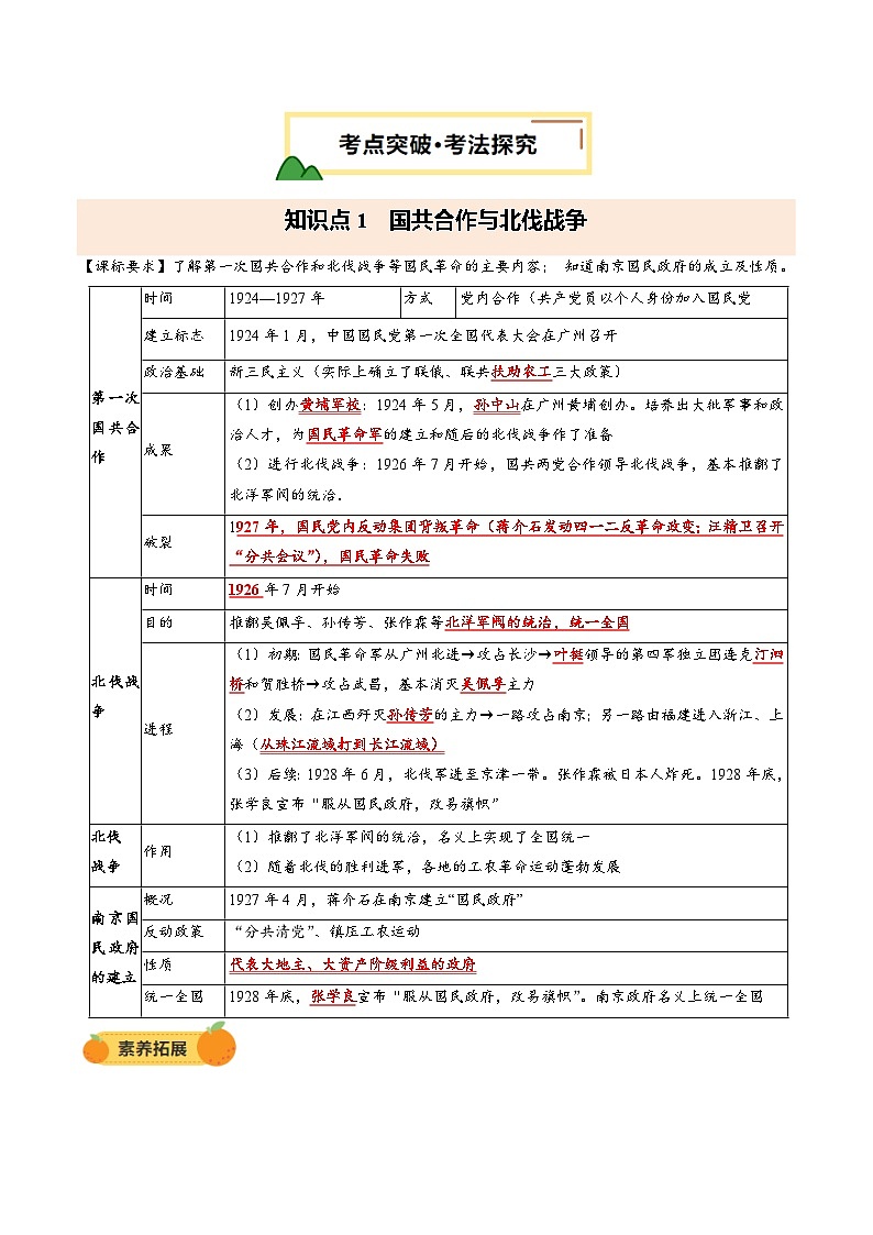 2025年中考历史一轮复习 专题12 从国共合作到国共对立(讲义)(原卷版)第3页