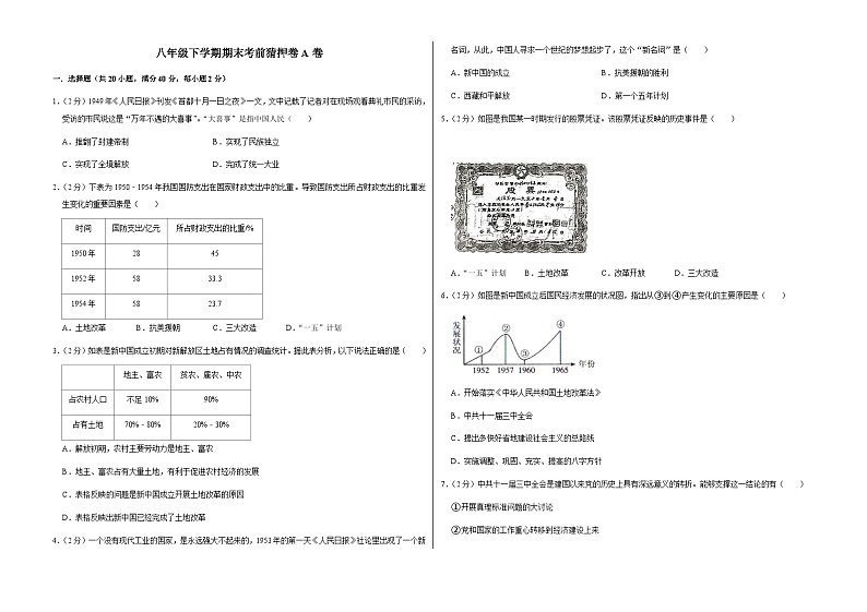 八年级下学期期末考前猜押卷A卷(20+5)(A3版)第1页