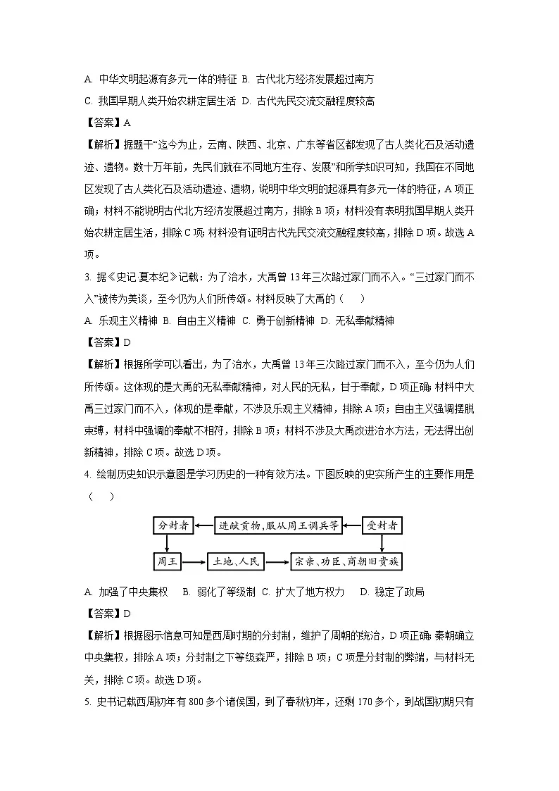2024-2025学年湖北省潜江市七年级上学期期末历史试卷(解析版)第2页