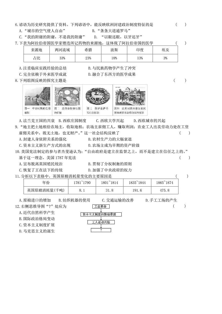 2024~2025学年宁夏回族自治区吴忠市区学校九年级上期末联考(月考)历史试卷(含答案)第2页