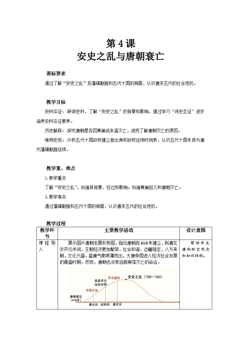 4 安史之乱与唐朝衰亡 教案 历史人教版(2024)七年级下册第1页