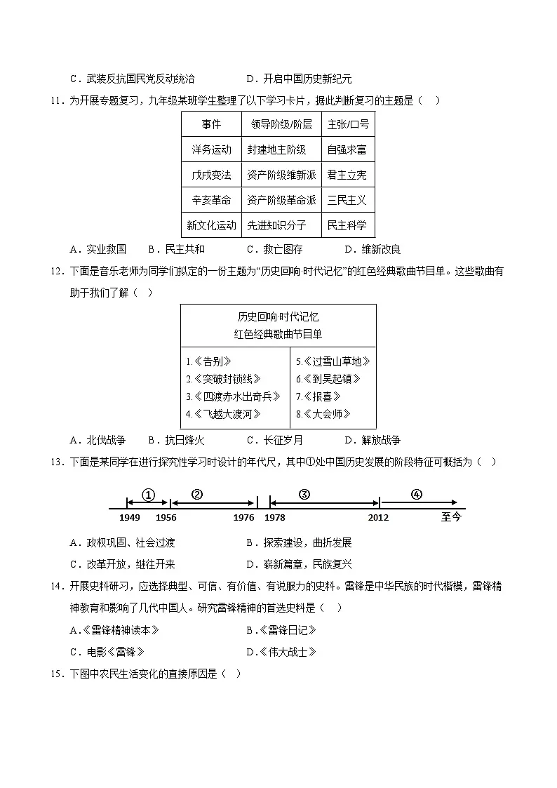 2025年中考第一次模拟考试题:历史(天津卷)(原卷版)第3页
