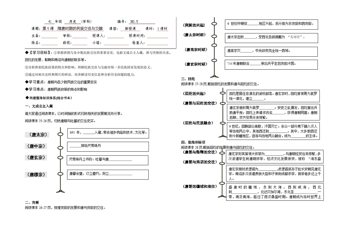 1.5隋唐时期的民族交往与交融 学案2024-2025学年人教版(2024)历史七年级下册第1页