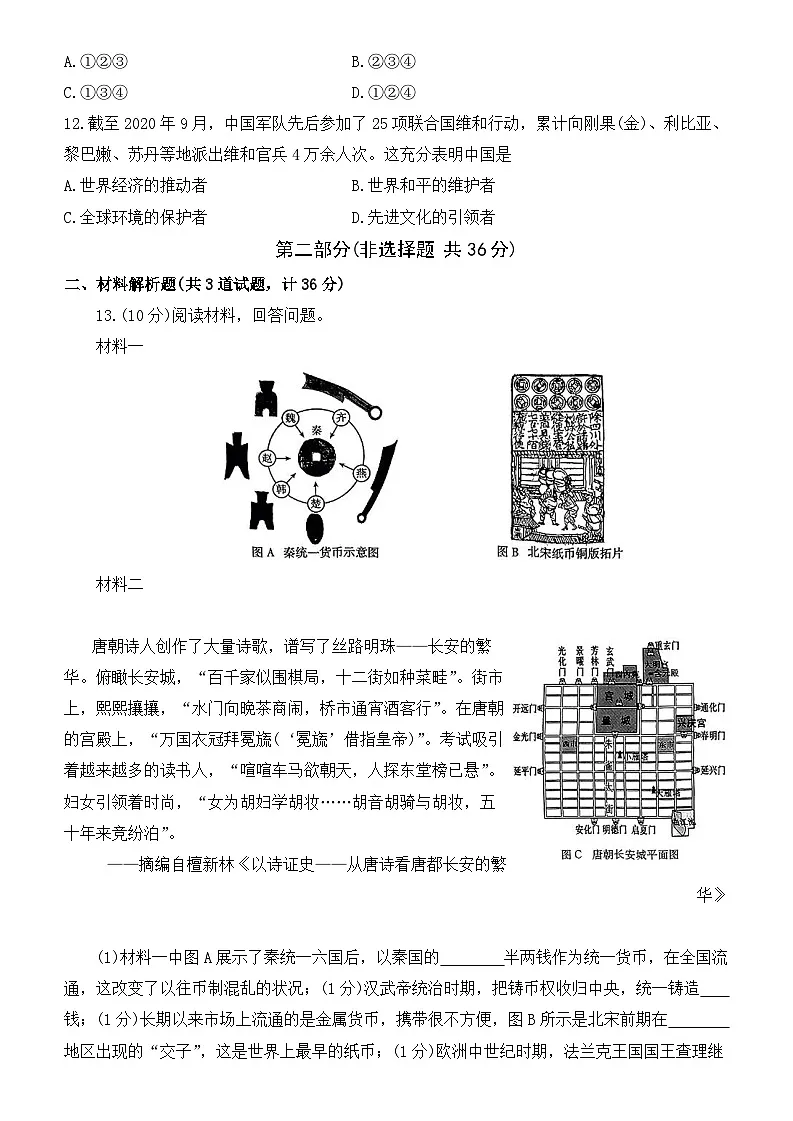 2025年陕西省九年级教学素养摸底测评(卷)-历史第3页