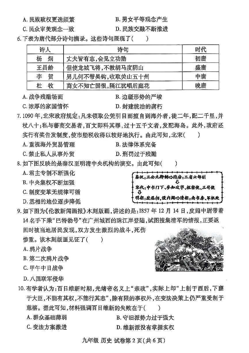 2025年洛阳市瀍河区九年级中考一模历史试卷及答案第2页