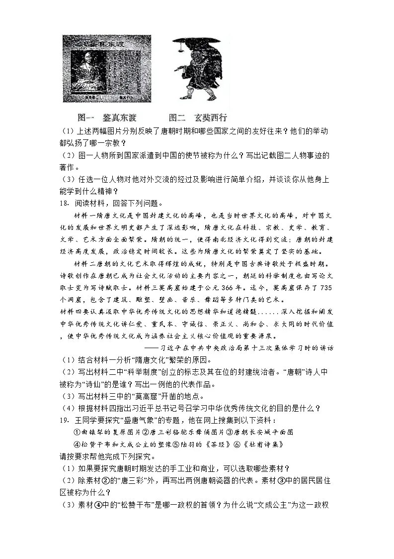 吉林省逐梦芳华系列2024-2025学年七年级下学期 历史第一次测试试题(含解析)第3页