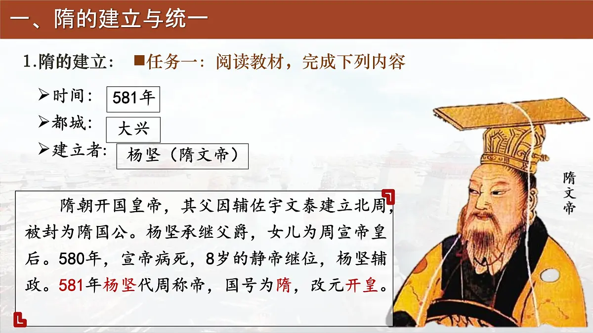 初中 历史 人教版(2024) 七年级下册(2024)第1课 隋朝统一与灭亡 课件第3页