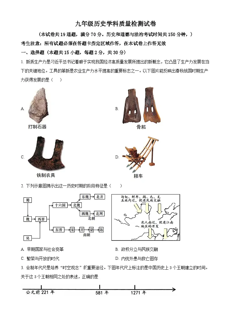 2025年辽宁省大连市沙河口区中考一模历史试题(原卷版+解析版)第1页