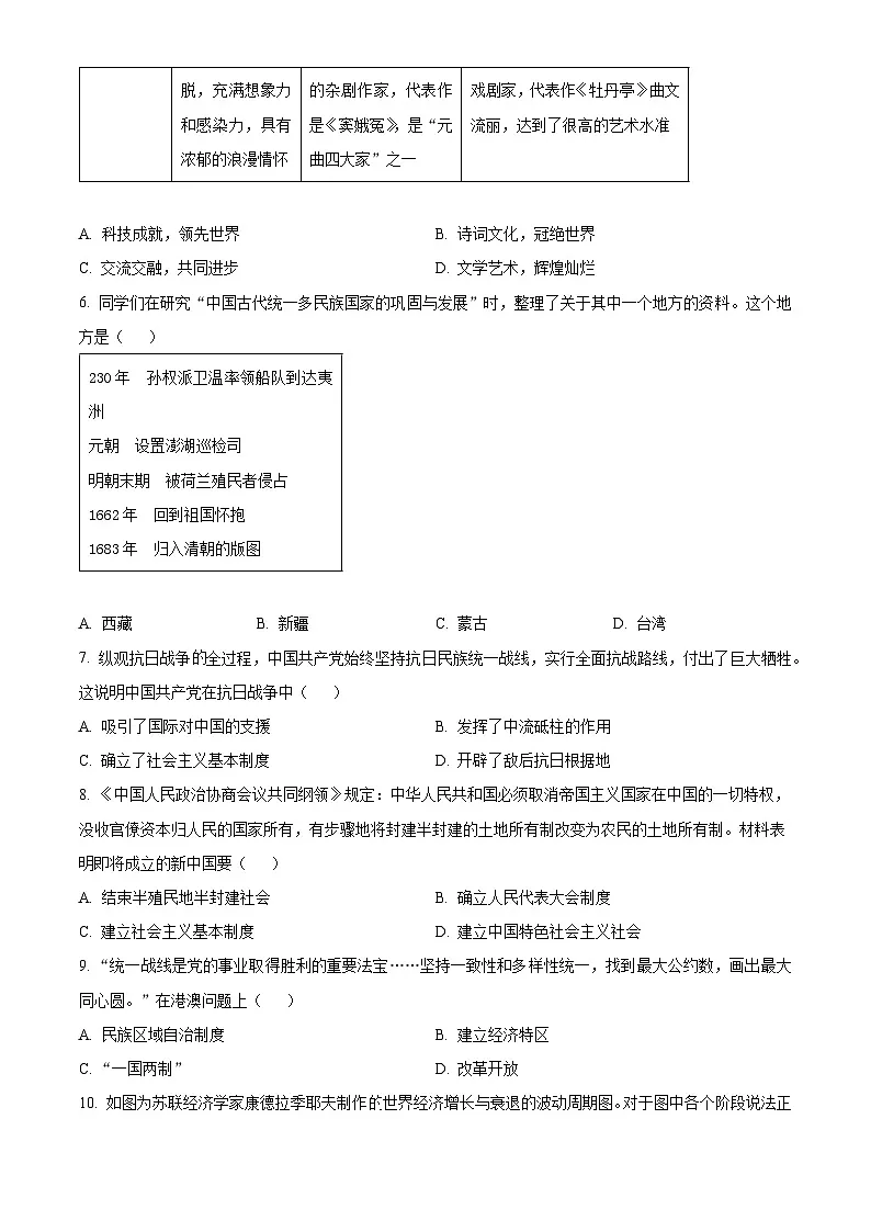 2025年山西省忻州市部分学校中考一模历史试题(原卷版+解析版)第2页