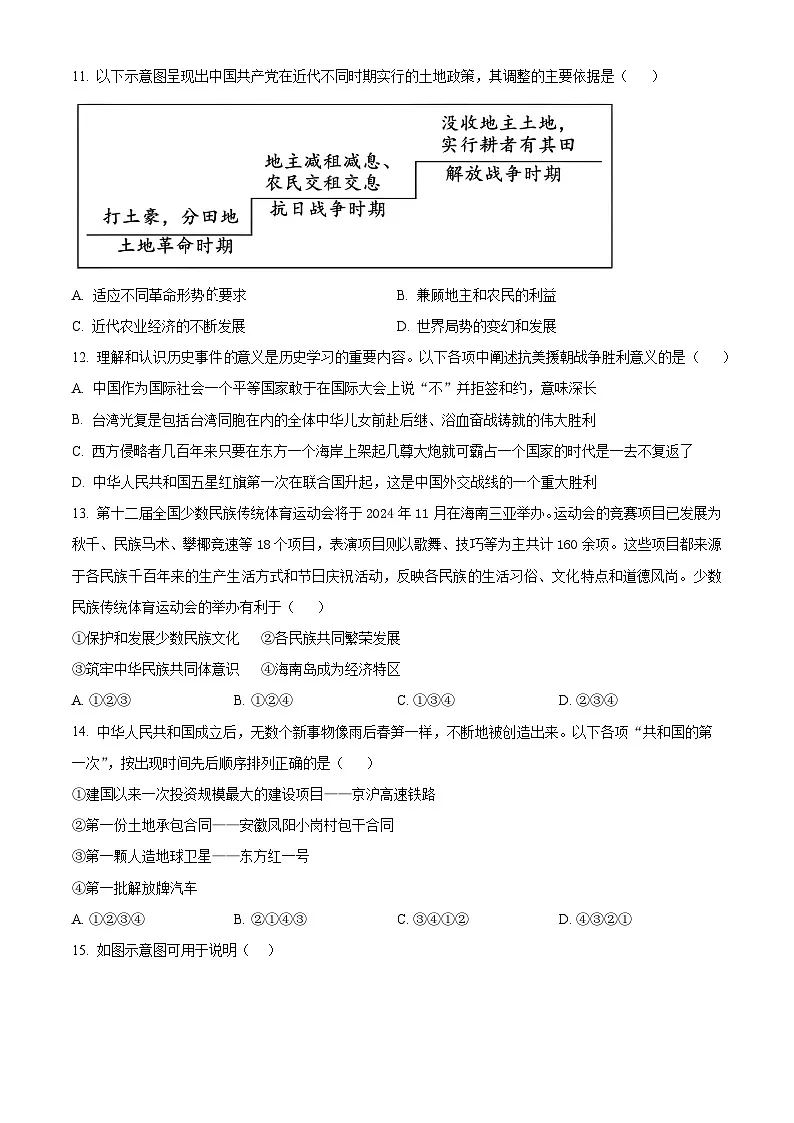 2025年山东省济宁市鱼台县中考一模历史试题(原卷版+解析版)第3页