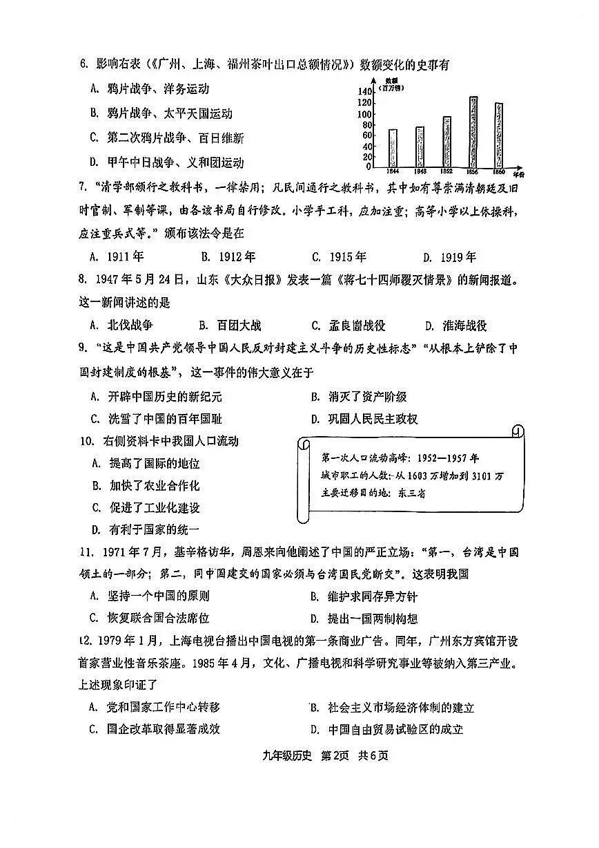 南京市秦淮区2025年中考历史一模试卷及答案第2页