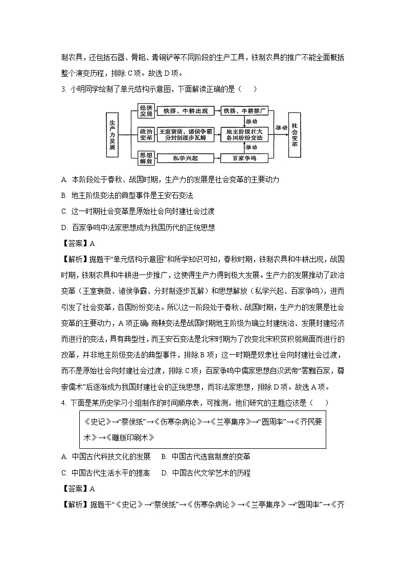 2025年山西省晋中市平遥县中考一模历史试题(解析版)第2页
