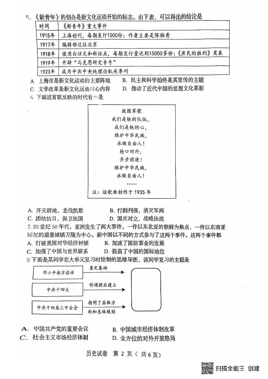 2025春河北秦皇岛海港区初三中考一模 历史 2025春河北秦皇岛海港区初三中考一模 历史第2页