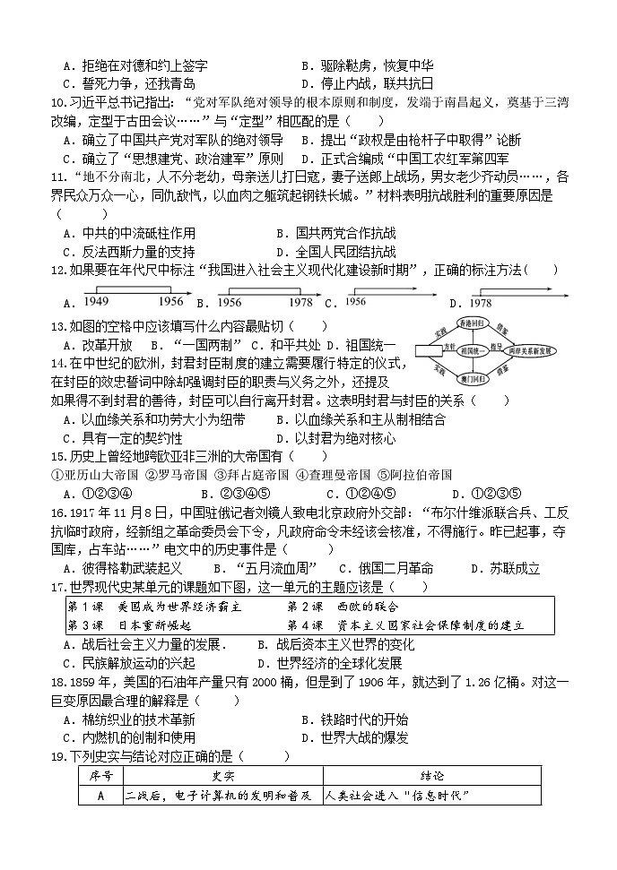 (九历试卷)2024-2025学年下学期期中检测九年级历史试题第2页