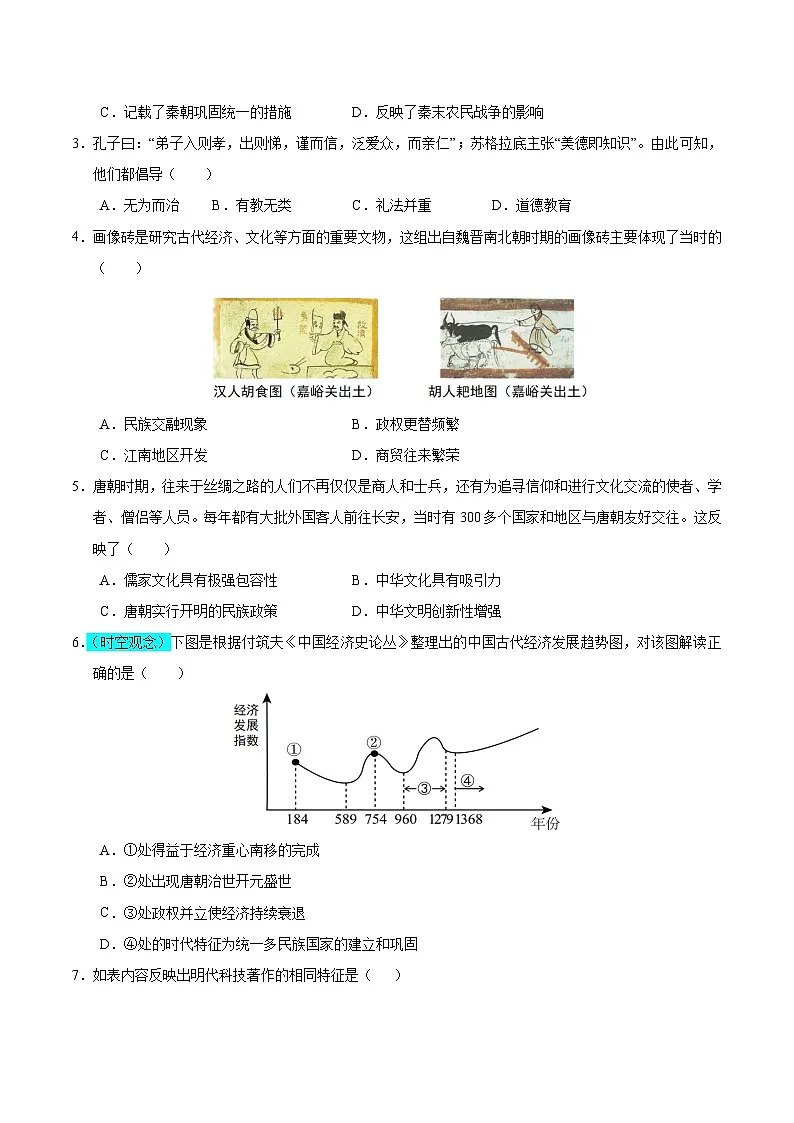 2025年中考押题预测卷:历史(福建卷01)(考试版)第2页