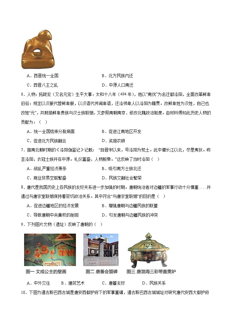 中考历史二轮复习专题04 华夏熔炉:中国古代民族交融与对外交流的交响史诗测试(含答案)第2页