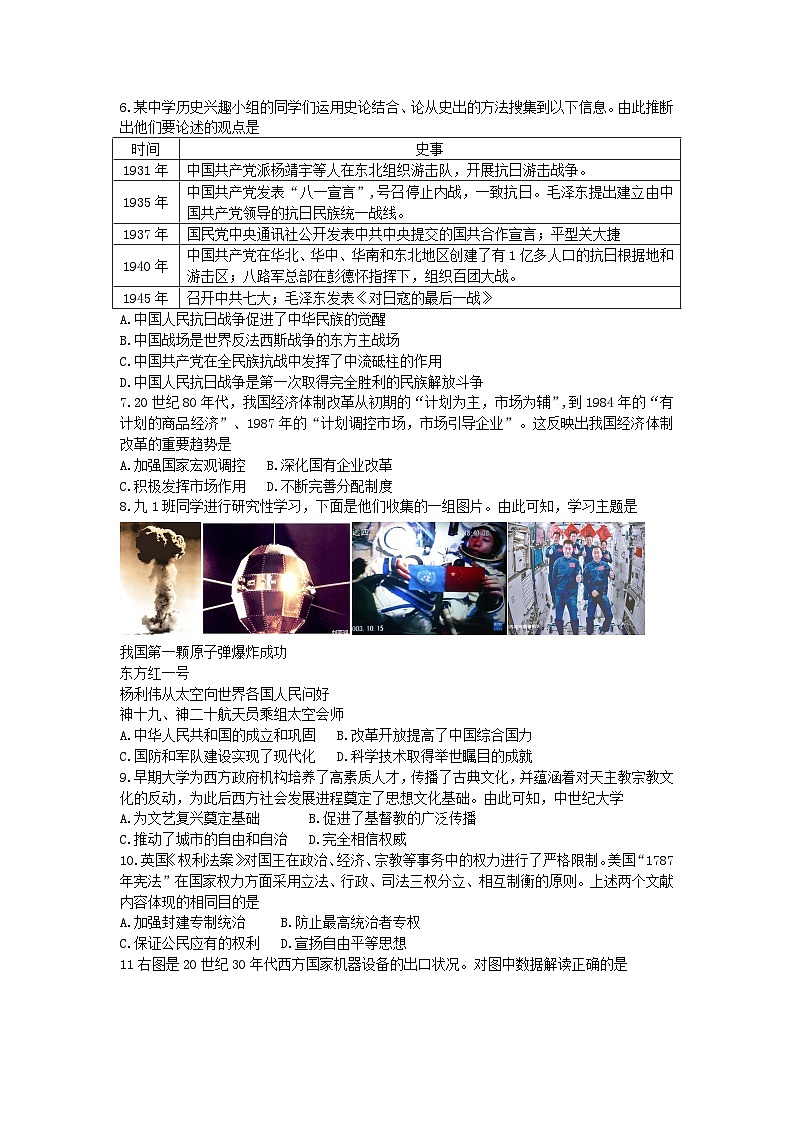 2025年中考河北唐山市路南区二模历史试题及答案第2页