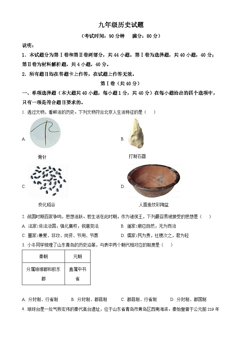 2025年山东省青岛市崂山区中考二模历史试题(含答案)第1页