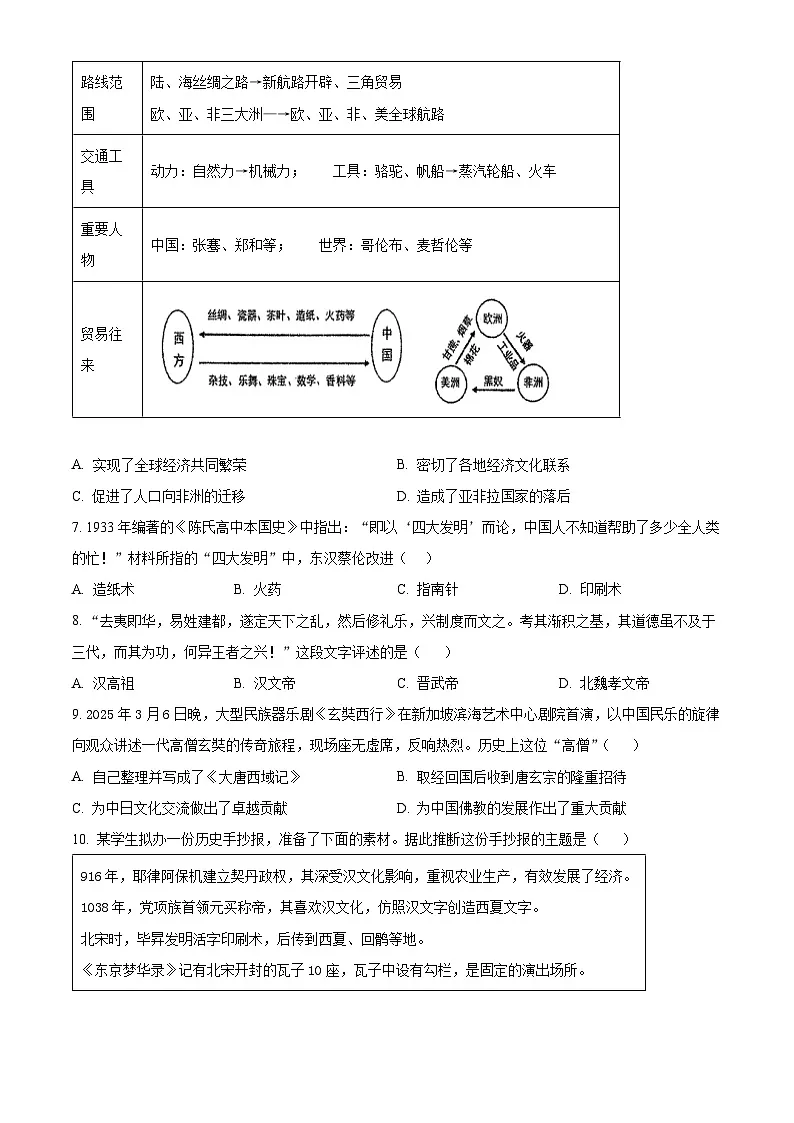 2025年山东省青岛市崂山区中考二模历史试题(含答案)第3页