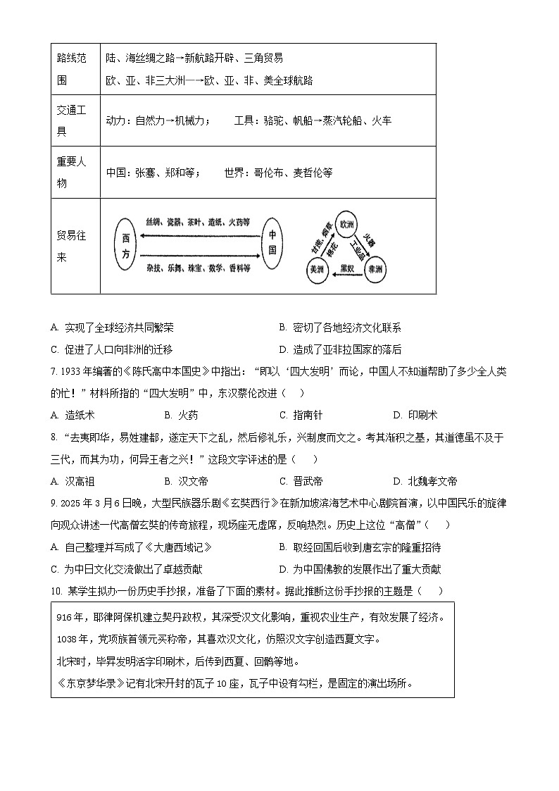 2025年山东省青岛市崂山区中考二模历史试题(含答案)第3页