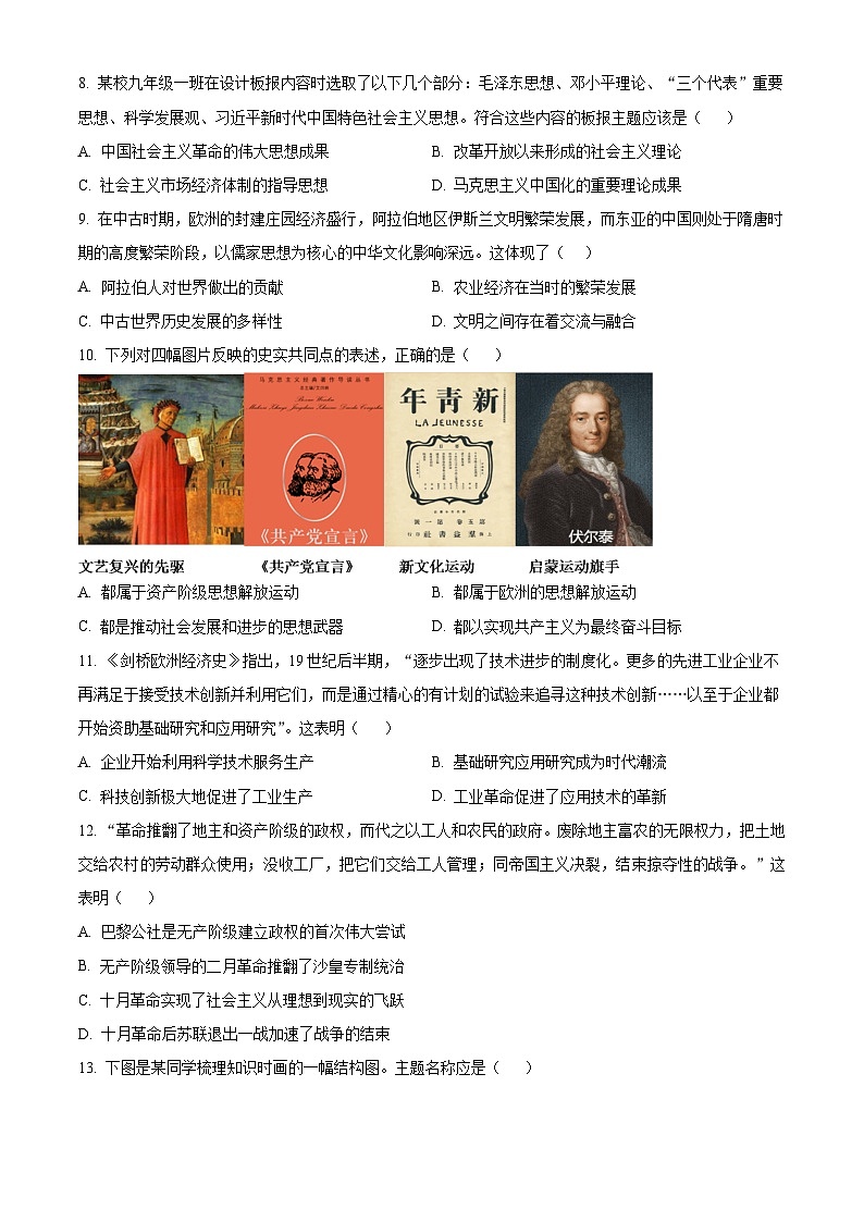 2025年山东省淄博市桓台县中考二模历史试题(中考模拟)第3页