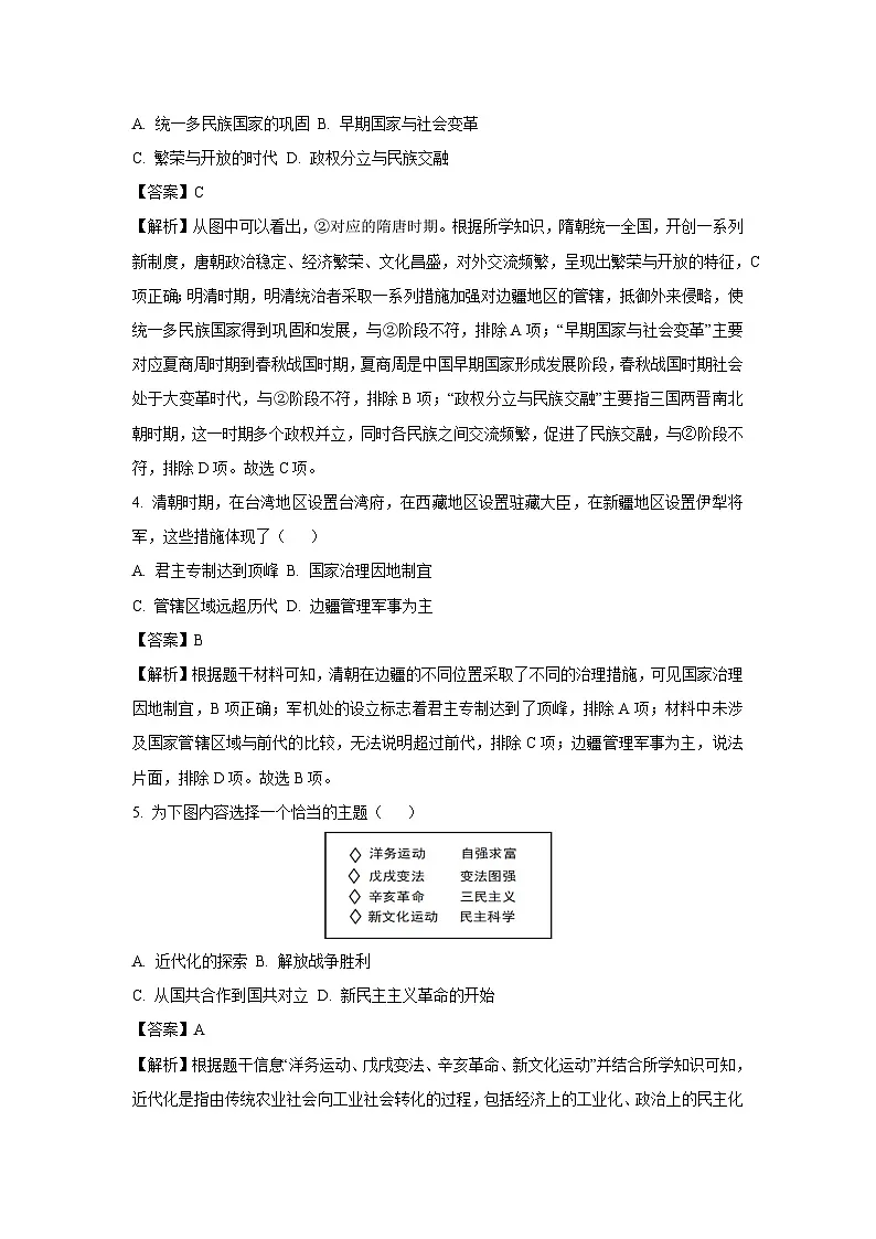 2025年山东省淄博市博山区中考二模历史试卷(解析版)第2页