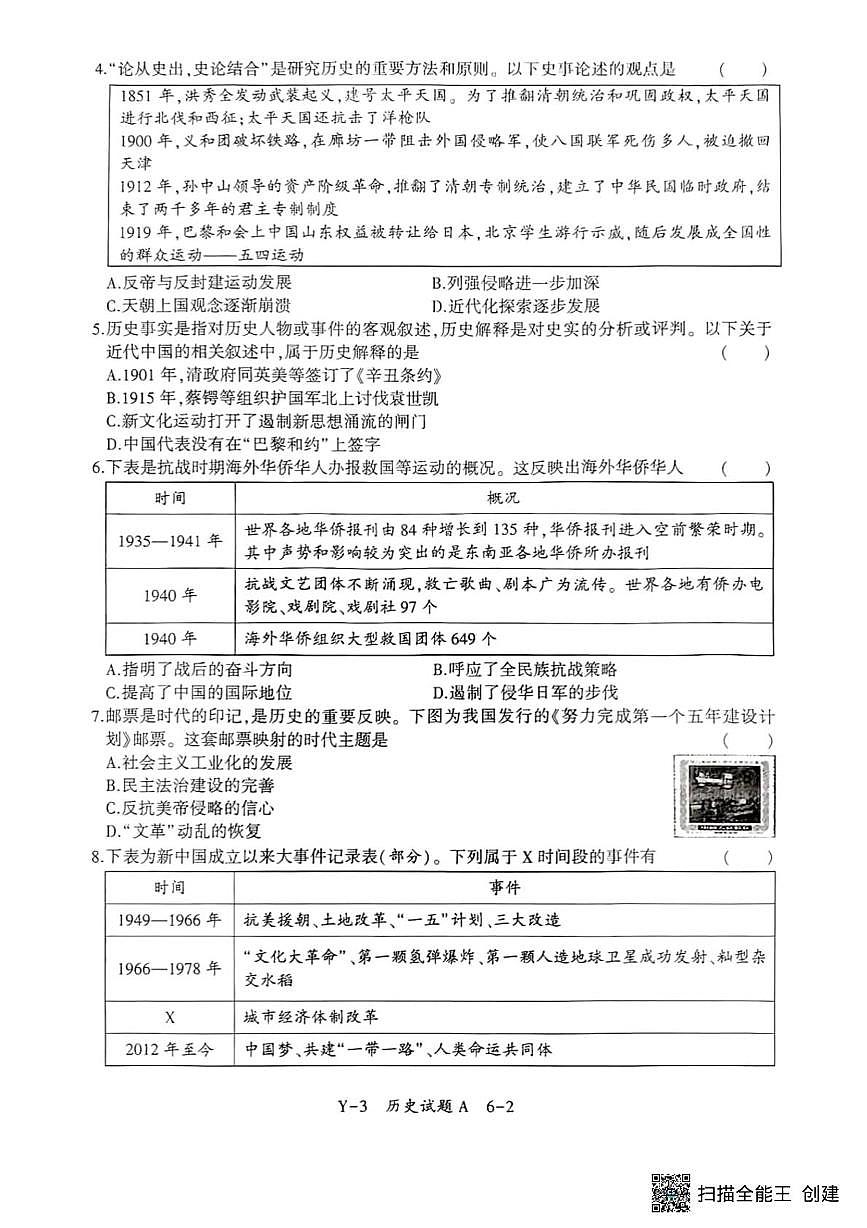2025年陕西省初中学业水平考试历史模拟试题(中考模拟)第2页