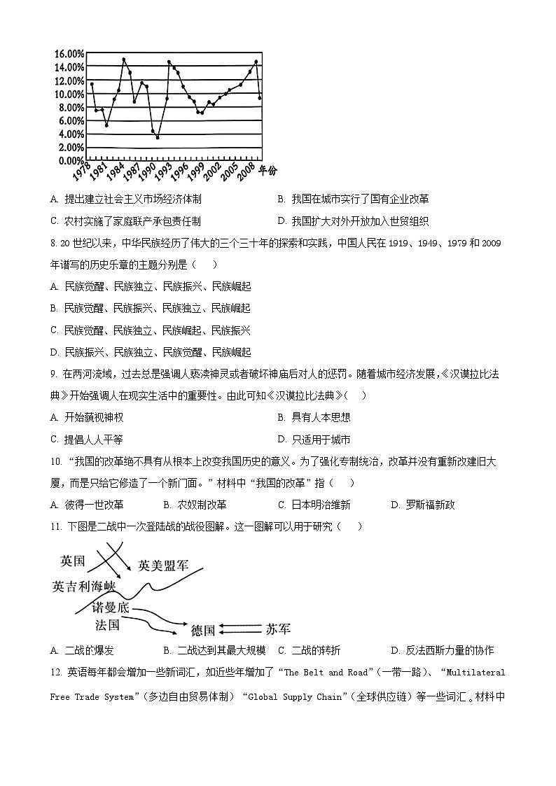 2025年河北省邯郸市中考一模历史试题(中考模拟)第3页