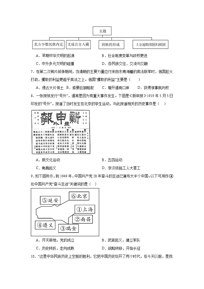 2025年山东省菏泽市鲁西新区中考三模历史试题(附答案解析)第2页