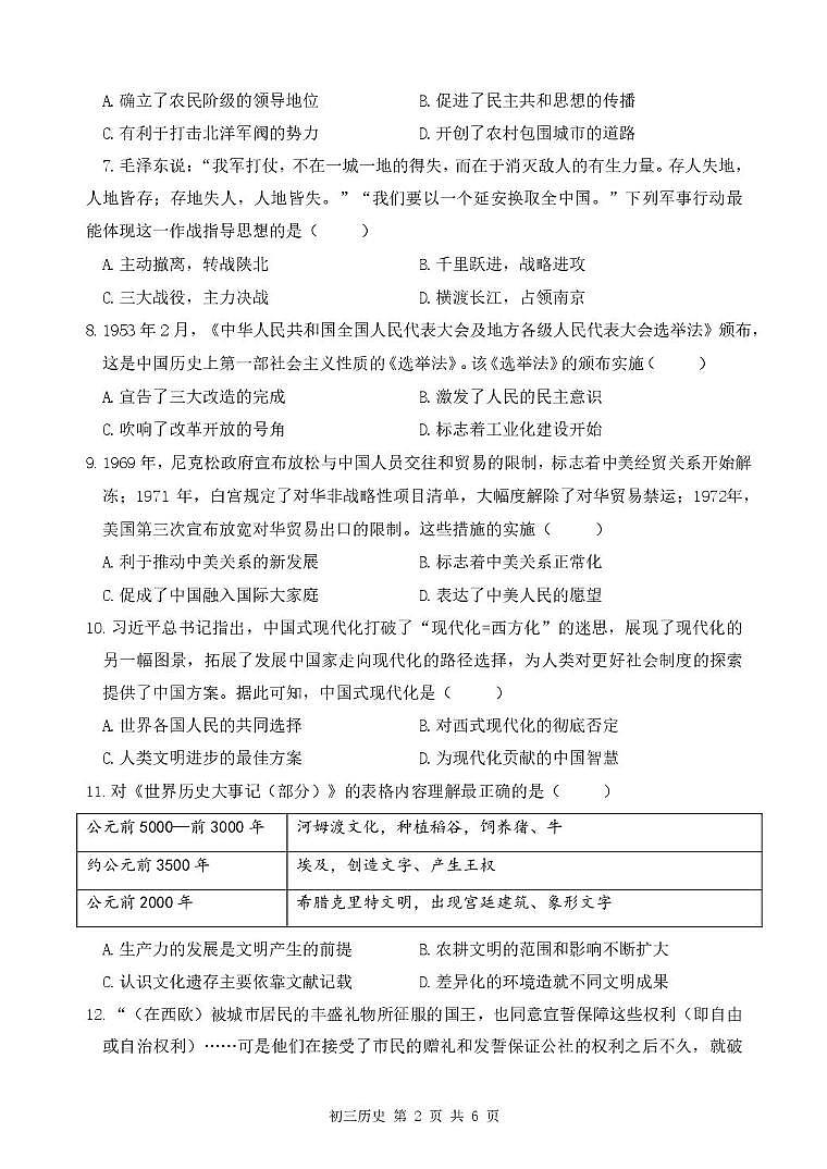 2025年深圳市高级体系联考三模历史试卷第2页