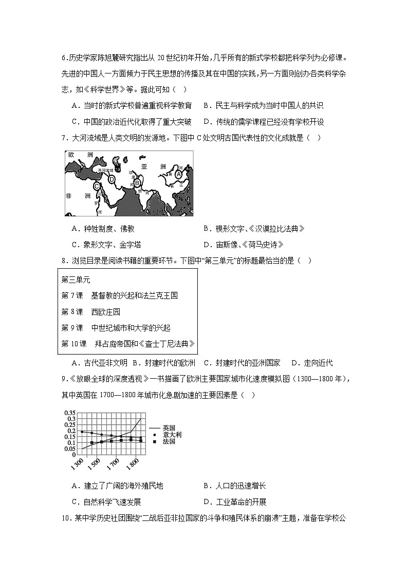 2025年湖南省怀化市中考三模历史试题(附答案解析)第2页