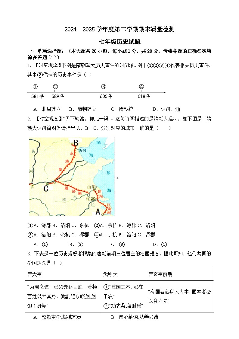 【新情境·新趨勢(shì)】2024—2025學(xué)年部編版七年級(jí)下冊(cè)歷史期末試卷【20+3模式】 (含答案)第1頁