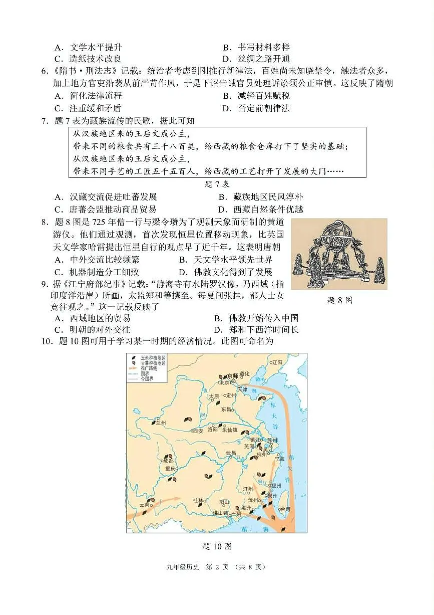 2025年广东佛山市顺德区中考模拟历史试题(中考模拟)第2页