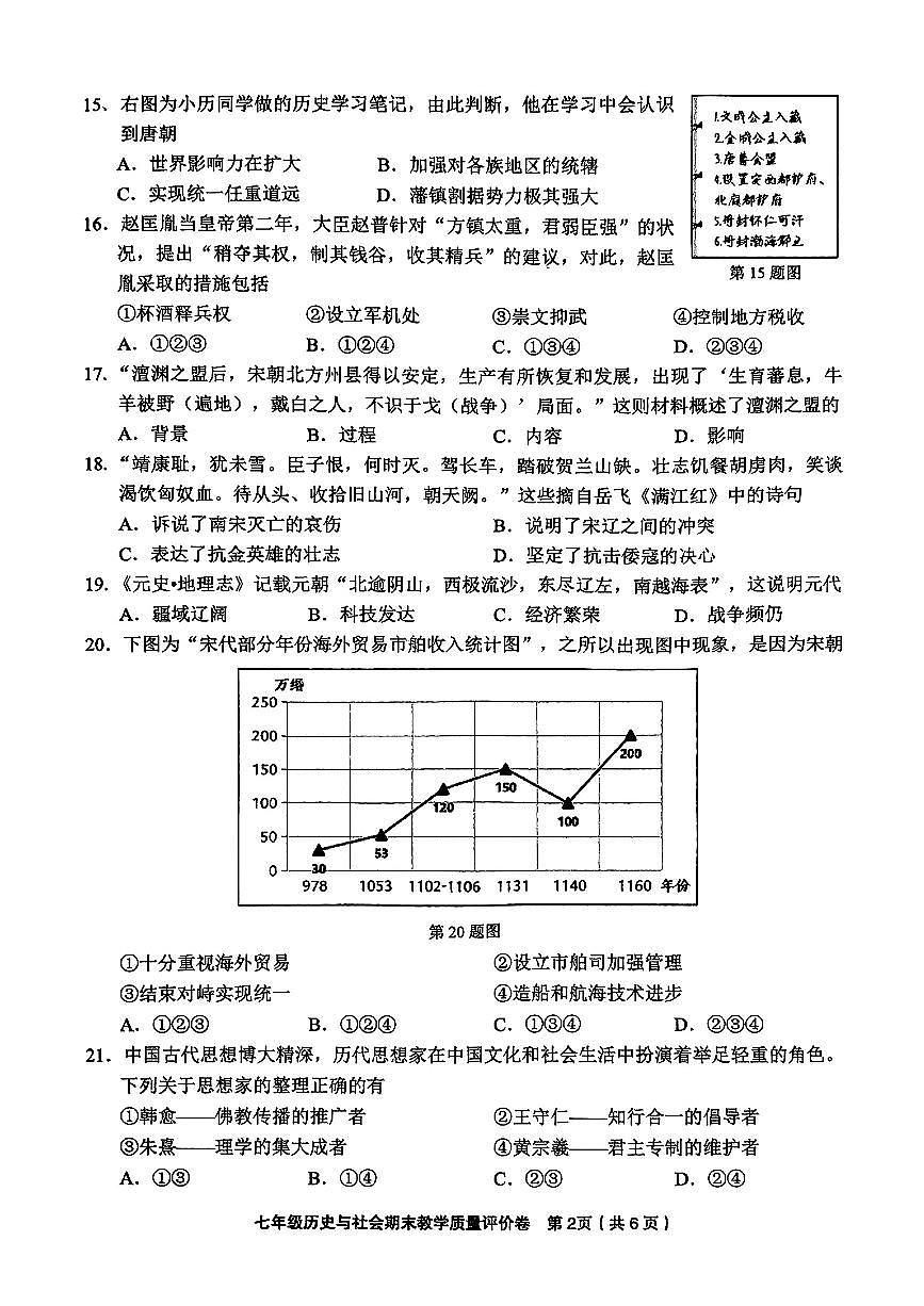 浙江省金华市义乌市2024-2025学年七年级下历史期末试卷第2页