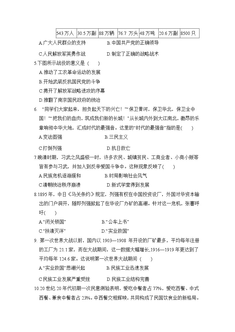 人教版 八年级历史上册 第七、八单元 单元测试卷(24年秋)第2页