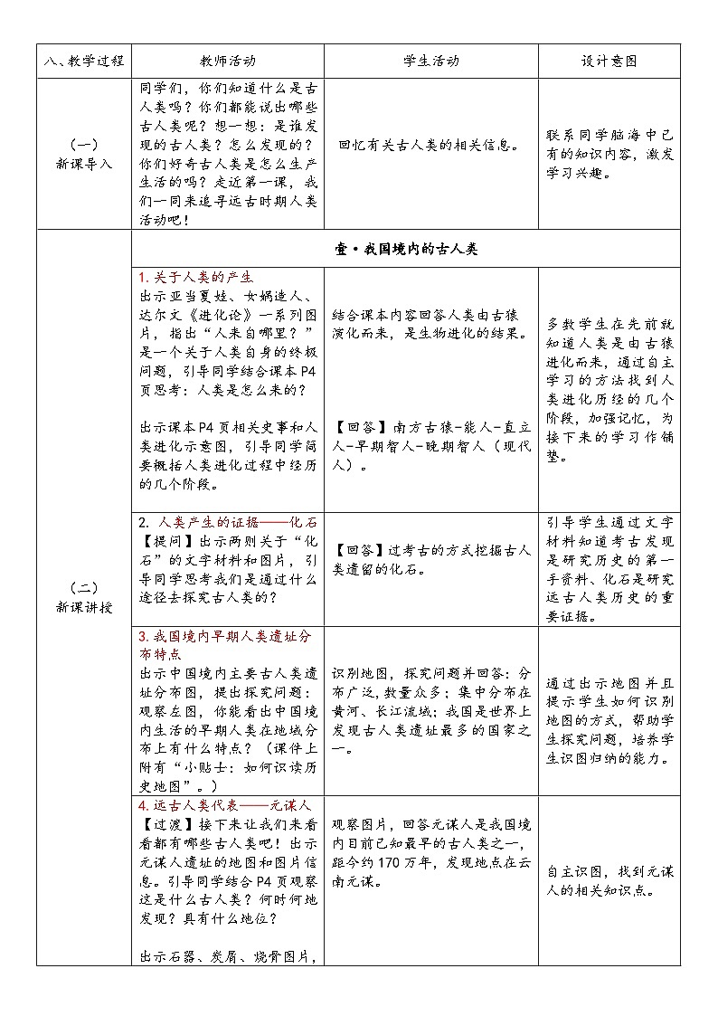 第1課 遠(yuǎn)古時期的人類活動（教案）-人教版初中歷史7年級上冊第2頁