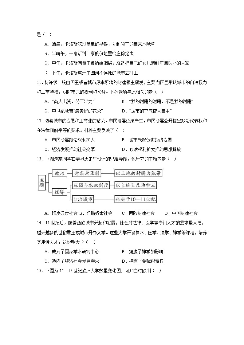 人教版初中历史九年级上册第三单元测试卷(含答案)(7-10课)第3页