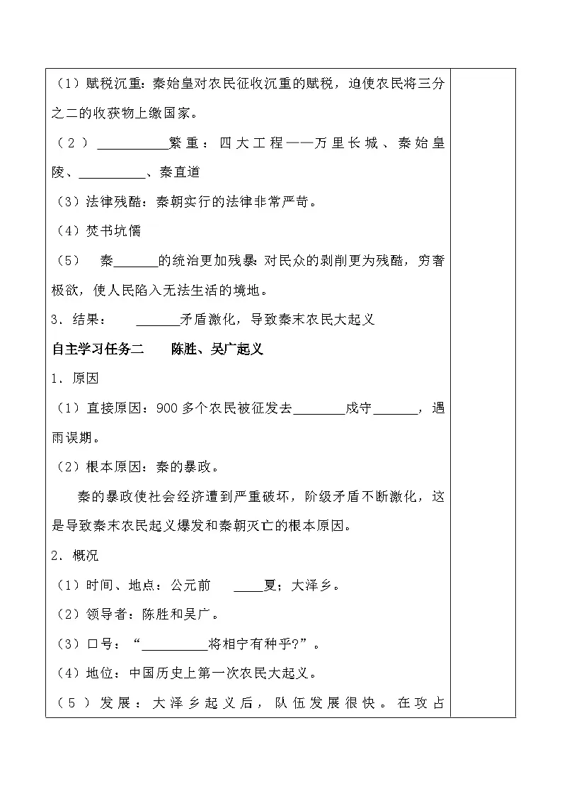 统编版(2024)七年级上册历史第10课 秦末农民大起义 集体备课教案第2页