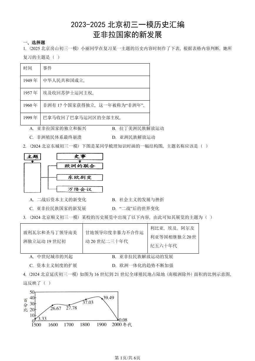 2023-2025北京初三一模历史汇编：亚非拉国家的新发展 有答案解析